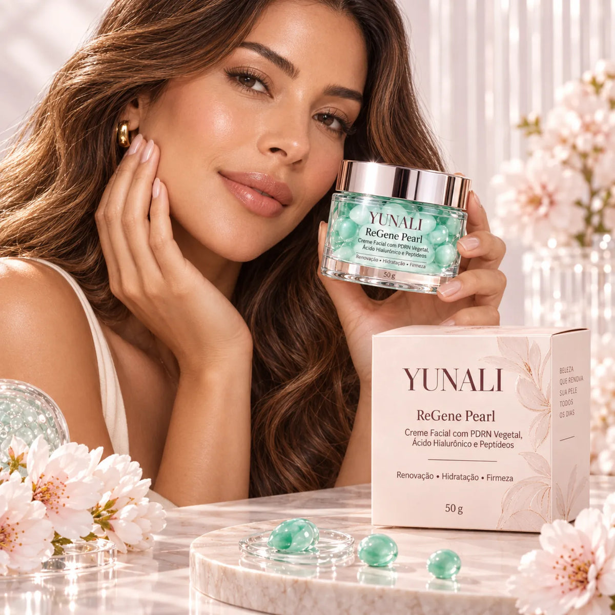 Creme Facial com PDRN Vegetal, Ácido Hialurônico e Peptídeos YUNALI ReGene Pearl