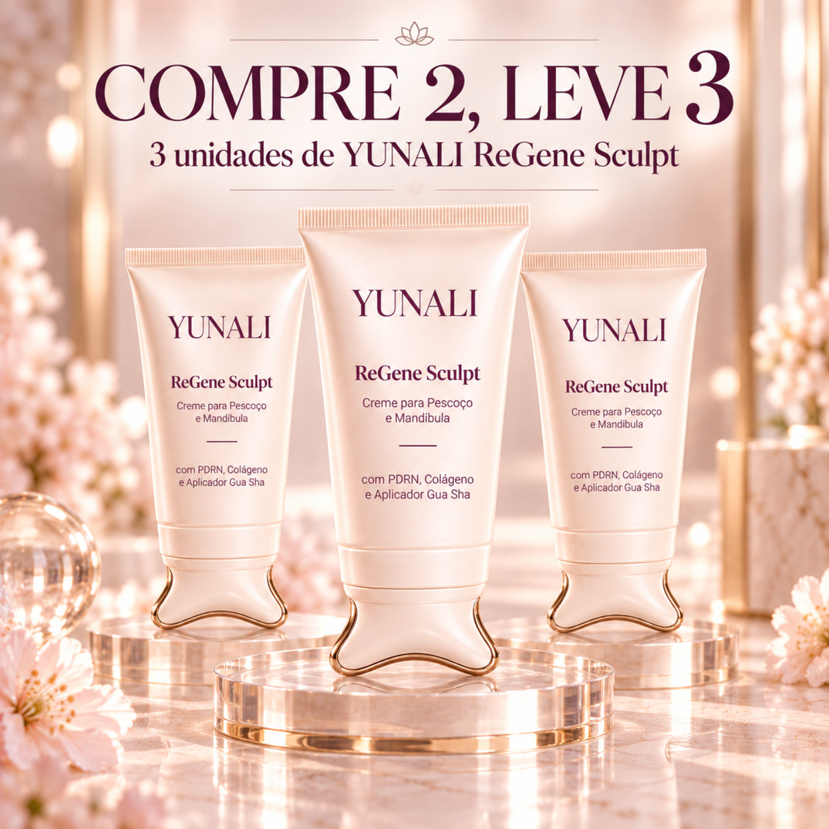 Creme para Pescoço e Mandíbula com PDRN, Colágeno e Aplicador Gua Sha | YUNALI ReGene Sculpt