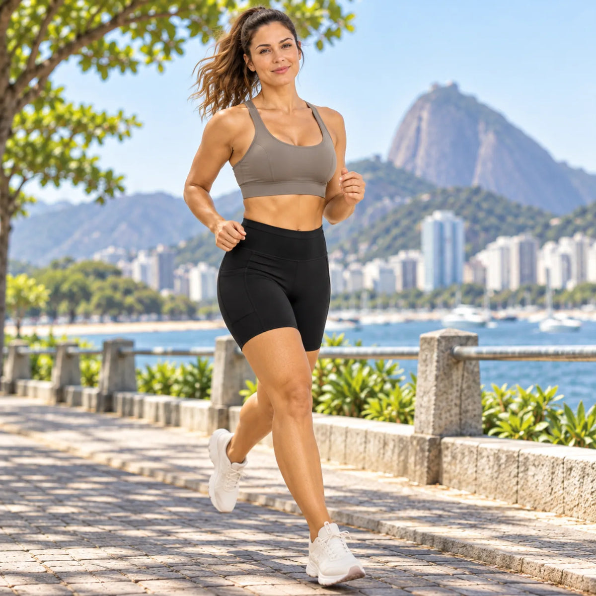 Short Feminino de Compressão com 6 Bolsos e Cintura Alta — GRIYGO