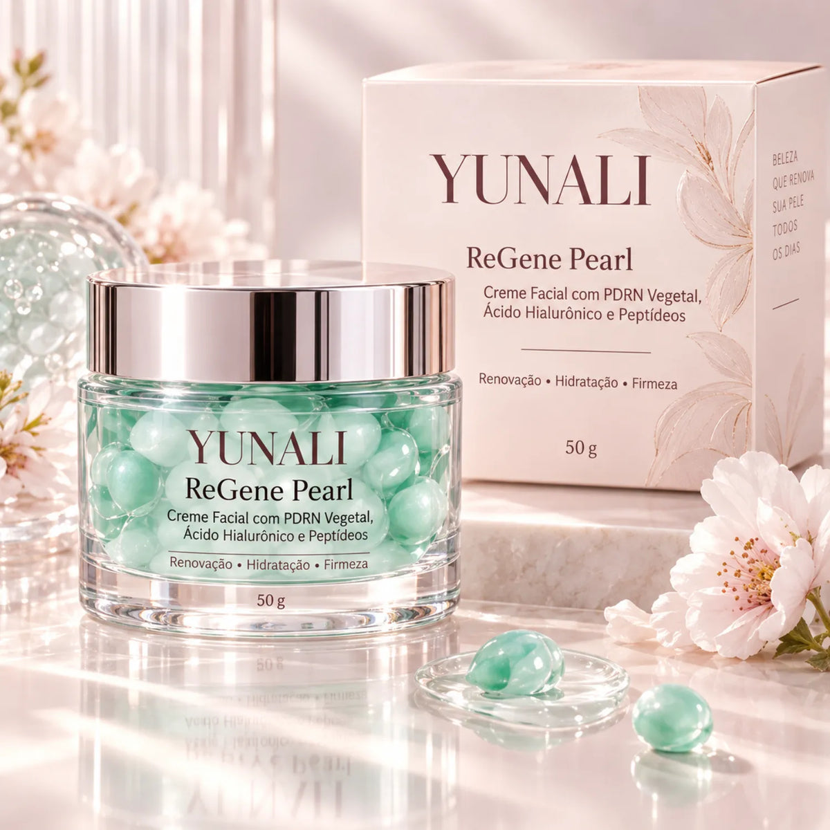 Creme Facial com PDRN Vegetal, Ácido Hialurônico e Peptídeos YUNALI ReGene Pearl