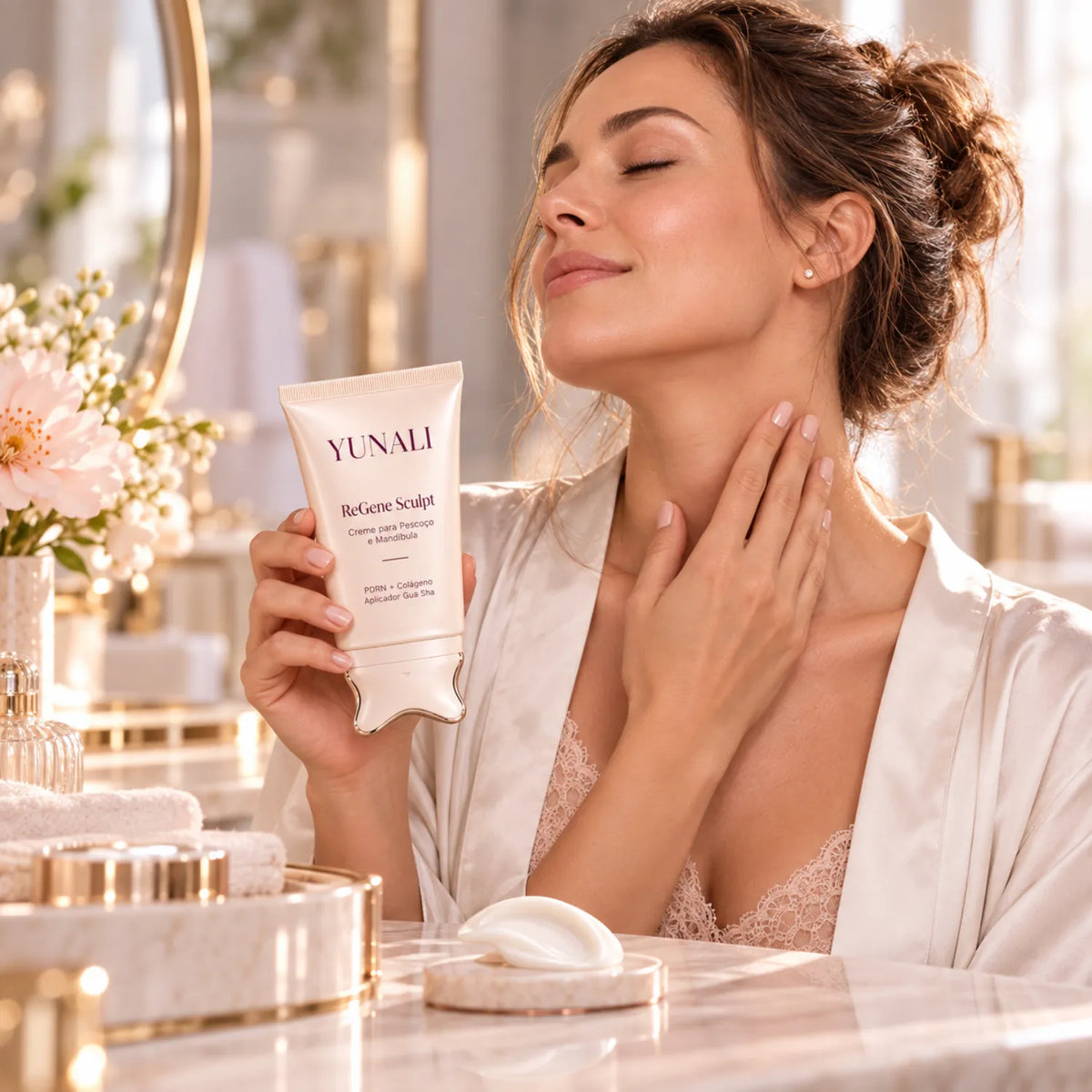 Creme para Pescoço e Mandíbula com PDRN, Colágeno e Aplicador Gua Sha | YUNALI ReGene Sculpt
