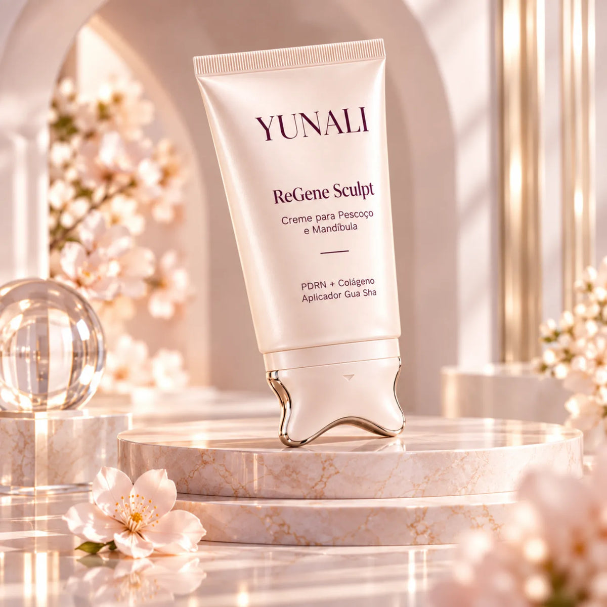 Creme para Pescoço e Mandíbula com PDRN, Colágeno e Aplicador Gua Sha | YUNALI ReGene Sculpt