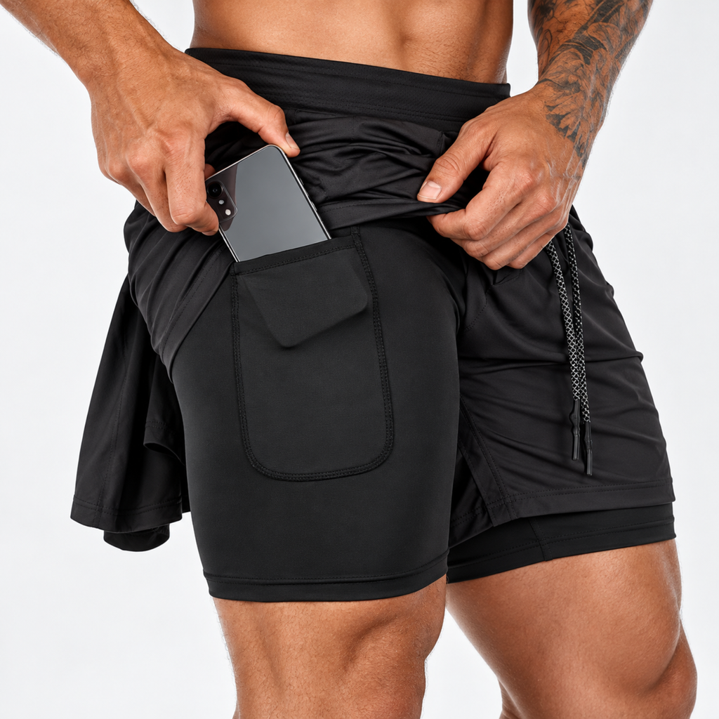 Short Masculino de Corrida 2 em 1 com Bermuda Interna e Bolso para Celular — GRIYGO