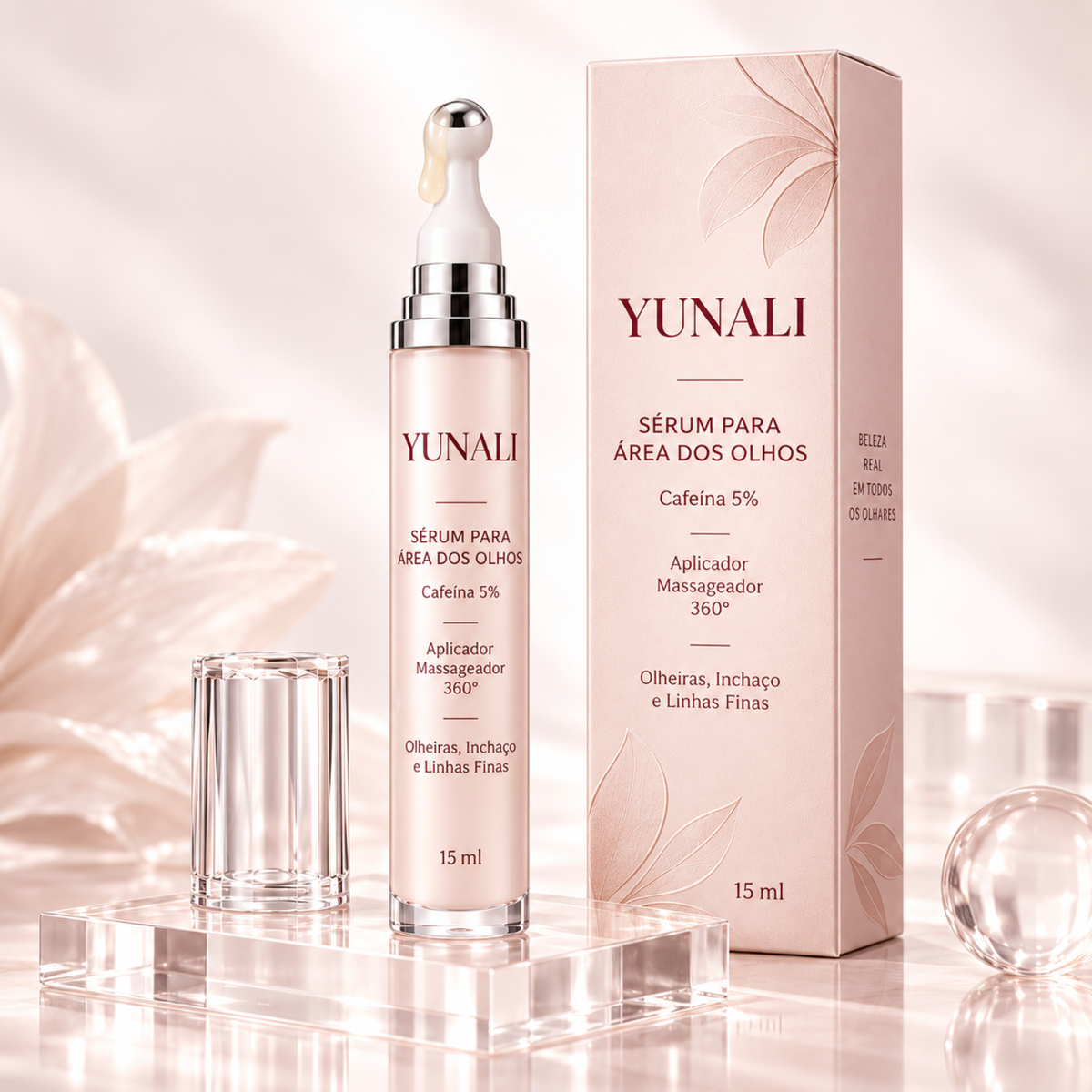 Sérum para Área dos Olhos YUNALI — Cafeína com Roller Refrescante 360°