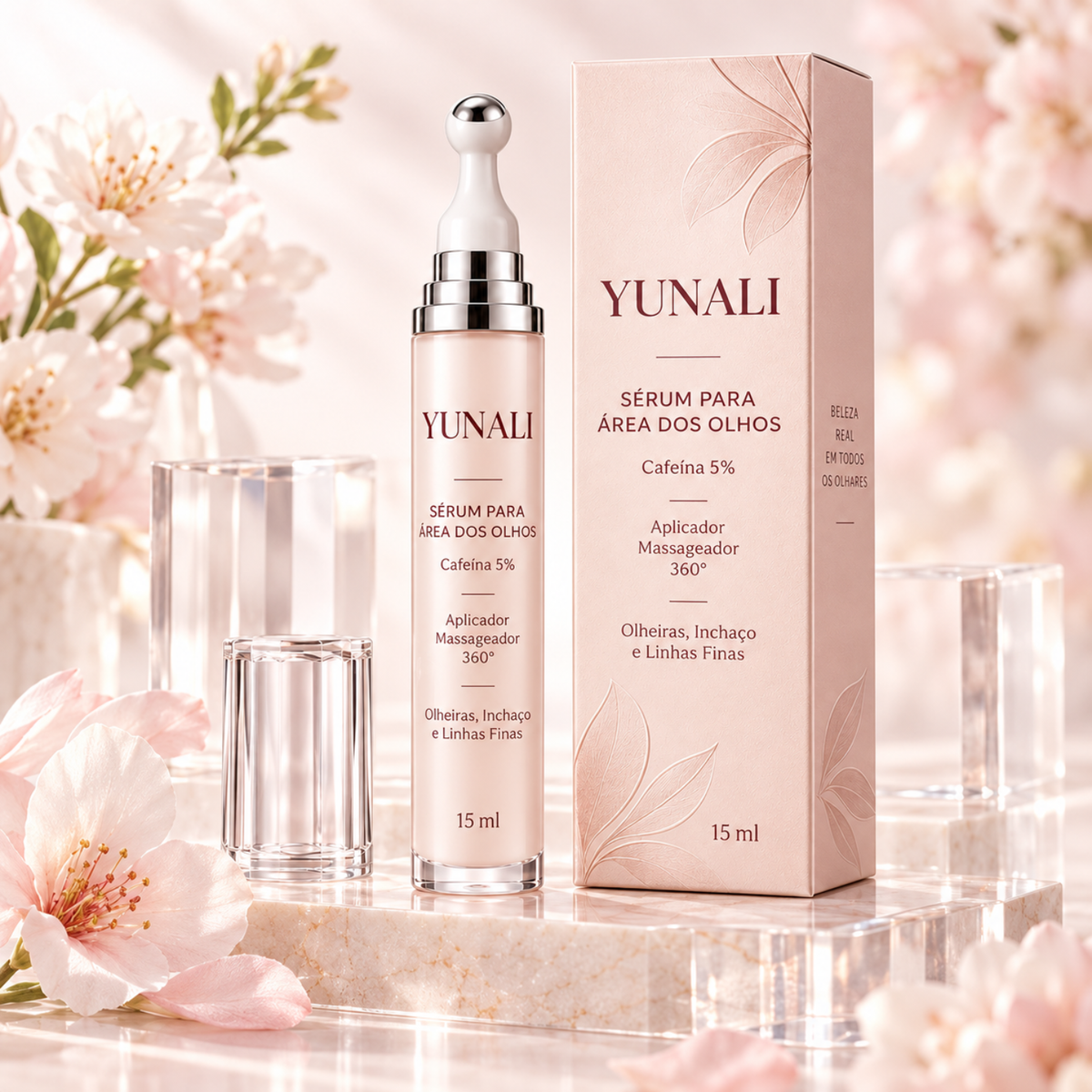 Sérum para Área dos Olhos YUNALI — Cafeína com Roller Refrescante 360°
