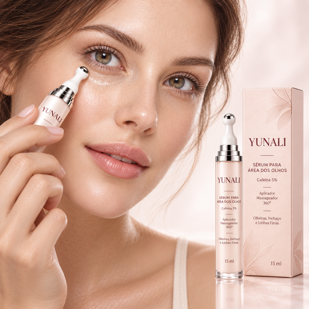 Sérum para Área dos Olhos YUNALI — Cafeína com Roller Refrescante 360°
