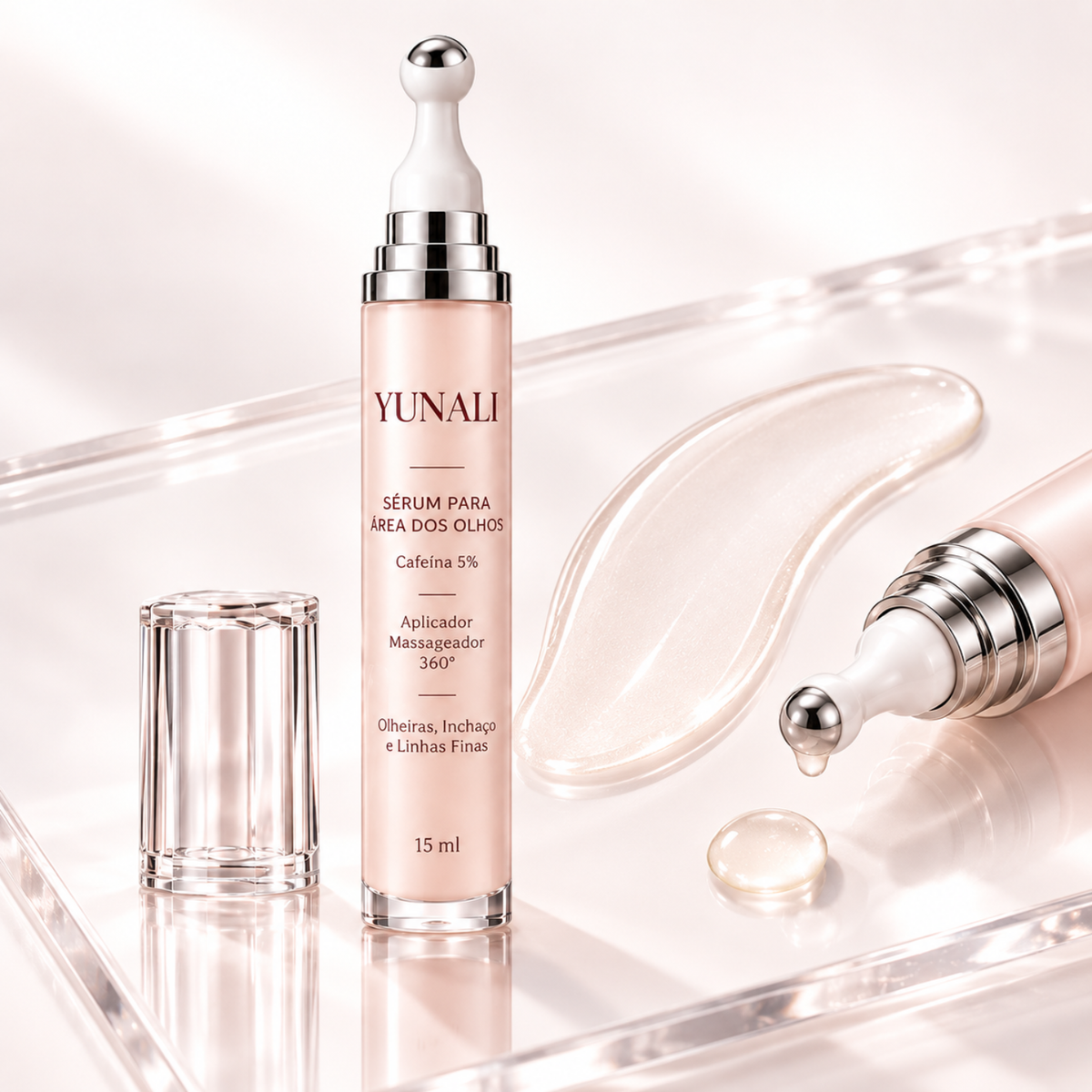 Sérum para Área dos Olhos YUNALI — Cafeína com Roller Refrescante 360°