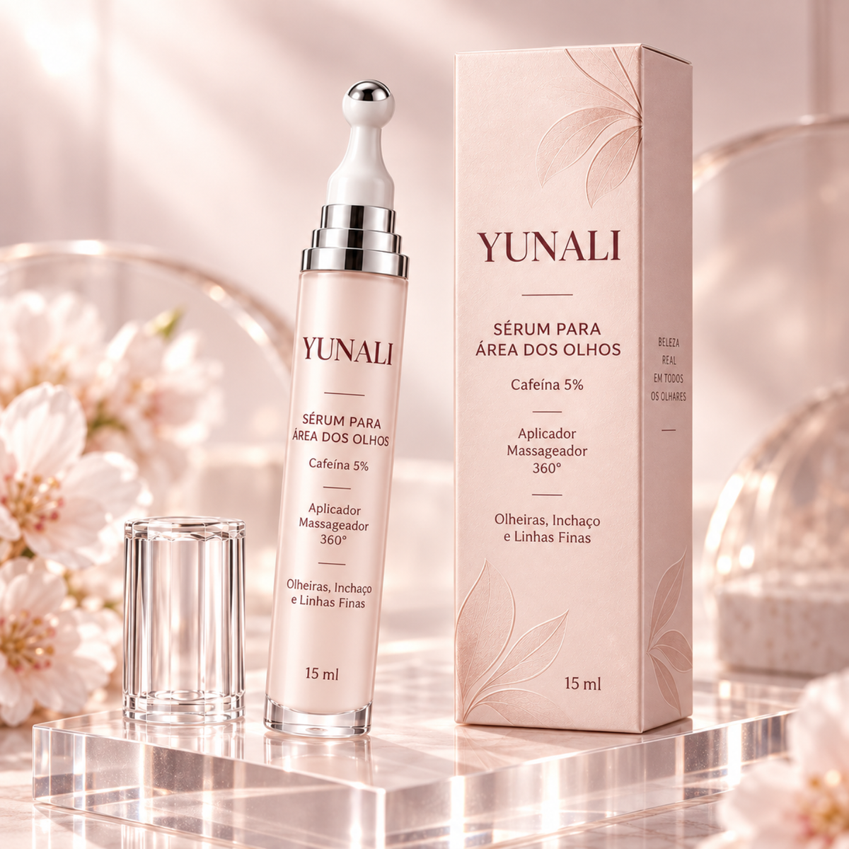 Sérum para Área dos Olhos YUNALI — Cafeína com Roller Refrescante 360°