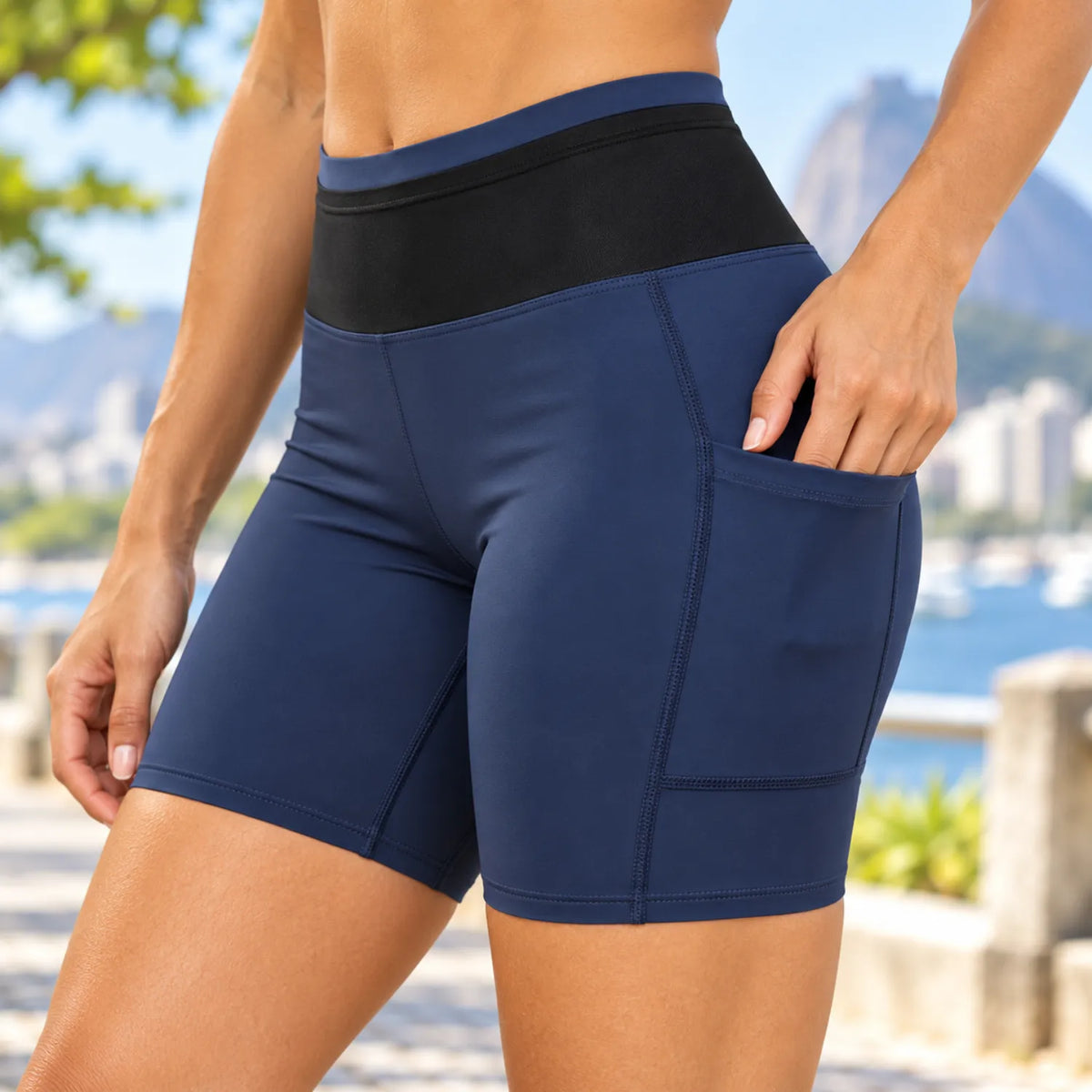 Short Feminino de Compressão com 6 Bolsos e Cintura Alta — GRIYGO