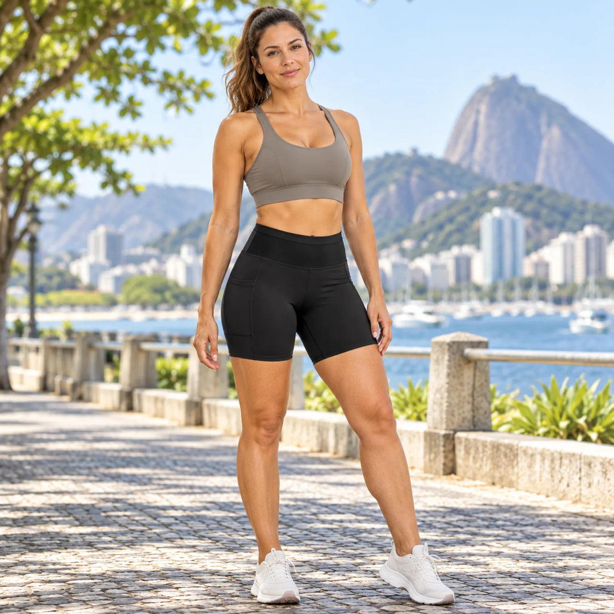 Short Feminino de Compressão com 6 Bolsos e Cintura Alta — GRIYGO
