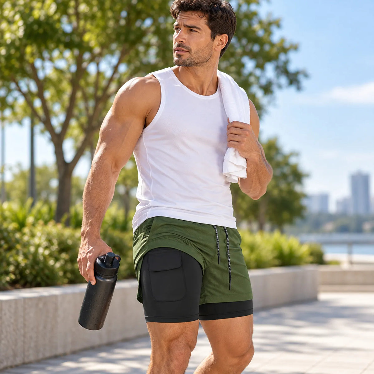 Short Masculino de Corrida 2 em 1 com Bermuda Interna e Bolso para Celular — GRIYGO
