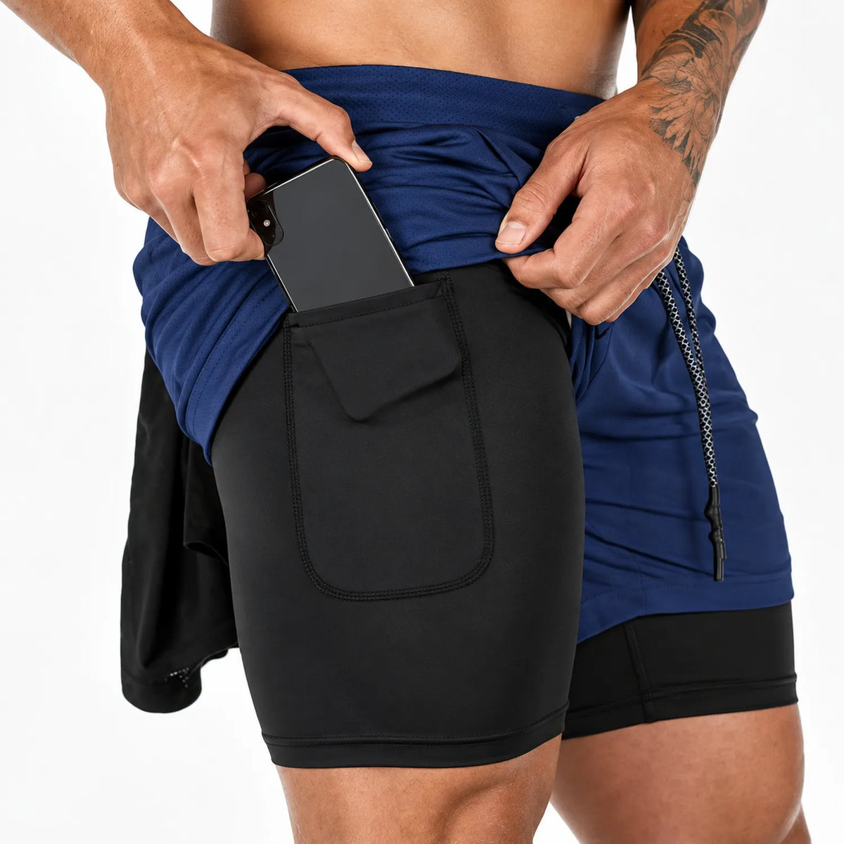 Short Masculino de Corrida 2 em 1 com Bermuda Interna e Bolso para Celular — GRIYGO
