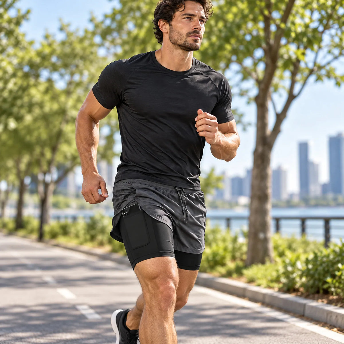 Short Masculino de Corrida 2 em 1 com Bermuda Interna e Bolso para Celular — GRIYGO