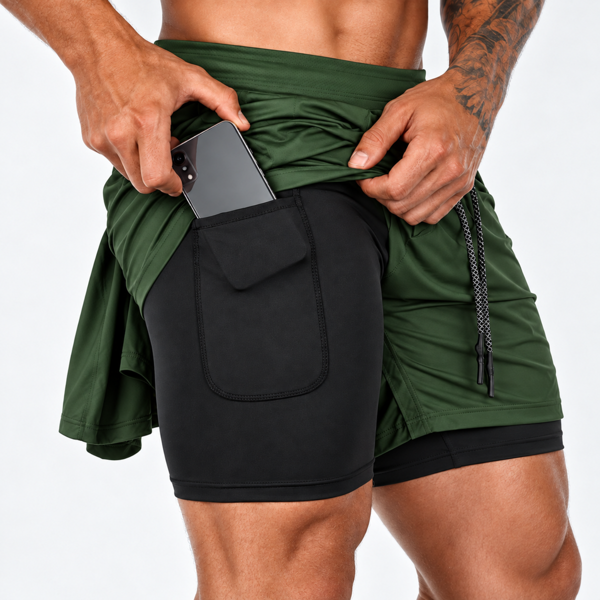 Short Masculino de Corrida 2 em 1 com Bermuda Interna e Bolso para Celular — GRIYGO