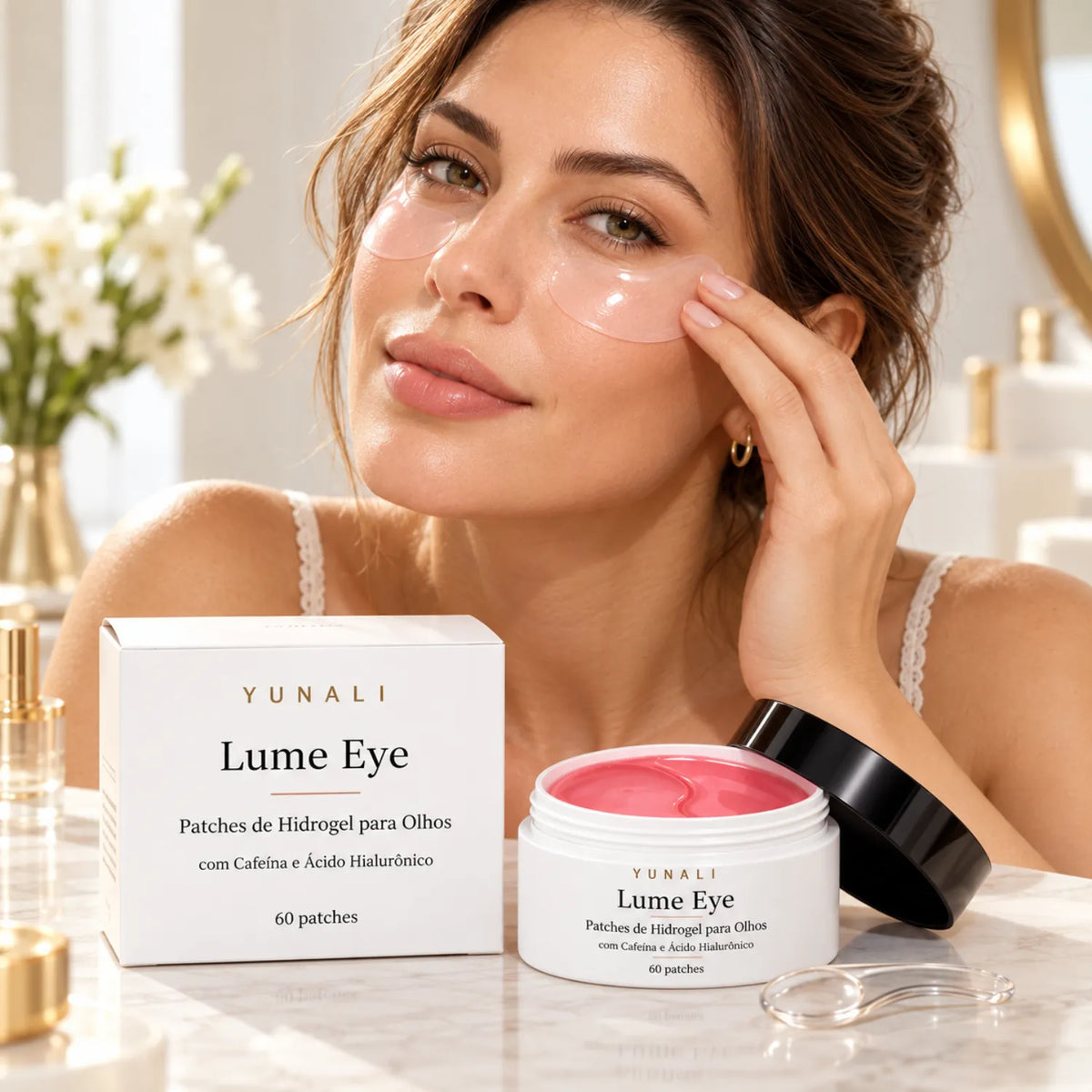 YUNALI Lume Eye Patches de Hidrogel para Olhos com Cafeína e Ácido Hialurônico