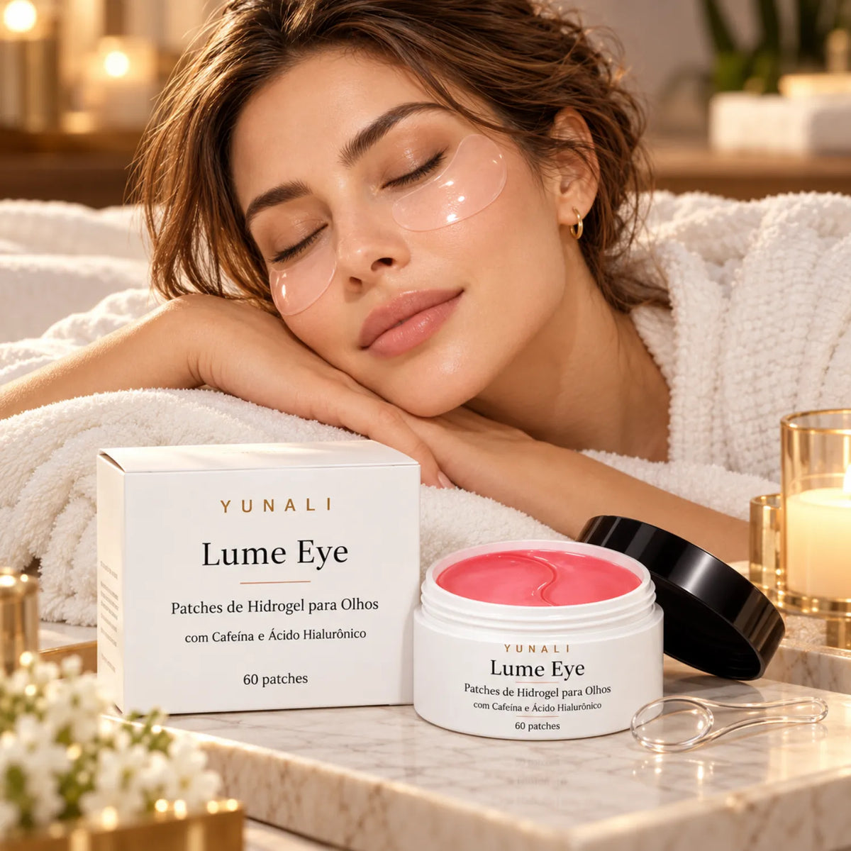 YUNALI Lume Eye Patches de Hidrogel para Olhos com Cafeína e Ácido Hialurônico