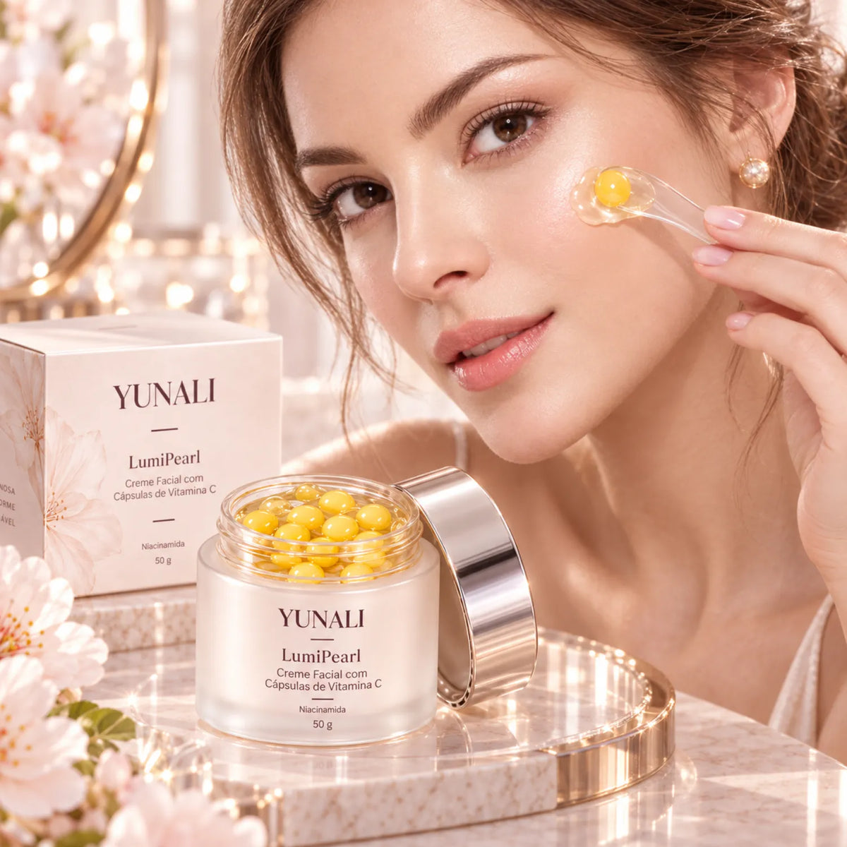 YUNALI LumiPearl — Creme Facial Iluminador com Vitamina C Encapsulada
