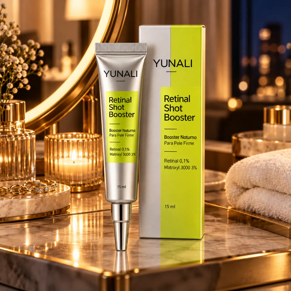 YUNALI Retinal Shot Booster — Booster Noturno com 0,1% Retinal e 3% Matrixyl 3000