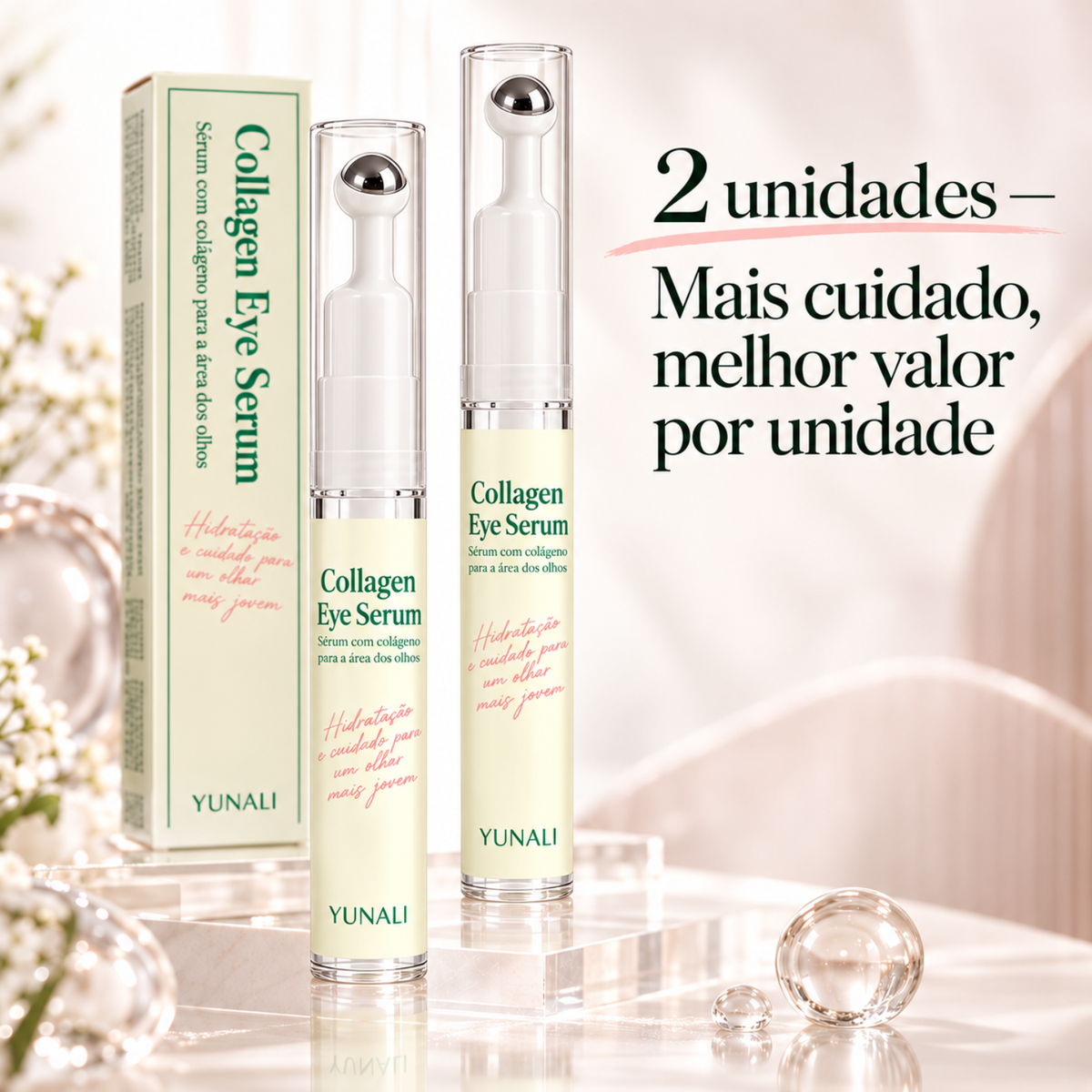 YUNALI Collagen Eye Serum — Sérum para Área dos Olhos com Colágeno e Roller Metálico
